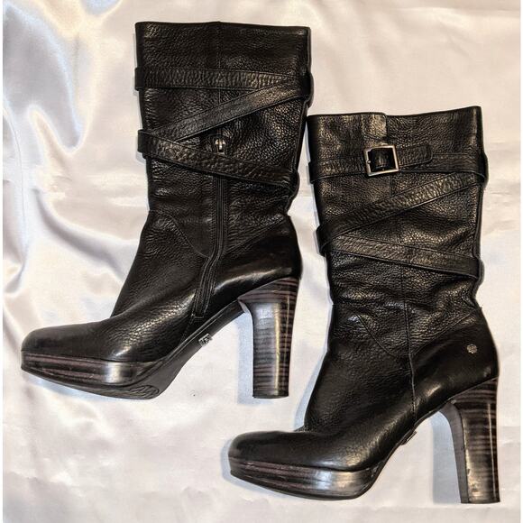 UGG Jardin Women's Black Leather Platform Heeled Boots Side Zip 1004150 Size 7.5 - Picture 4 of 9